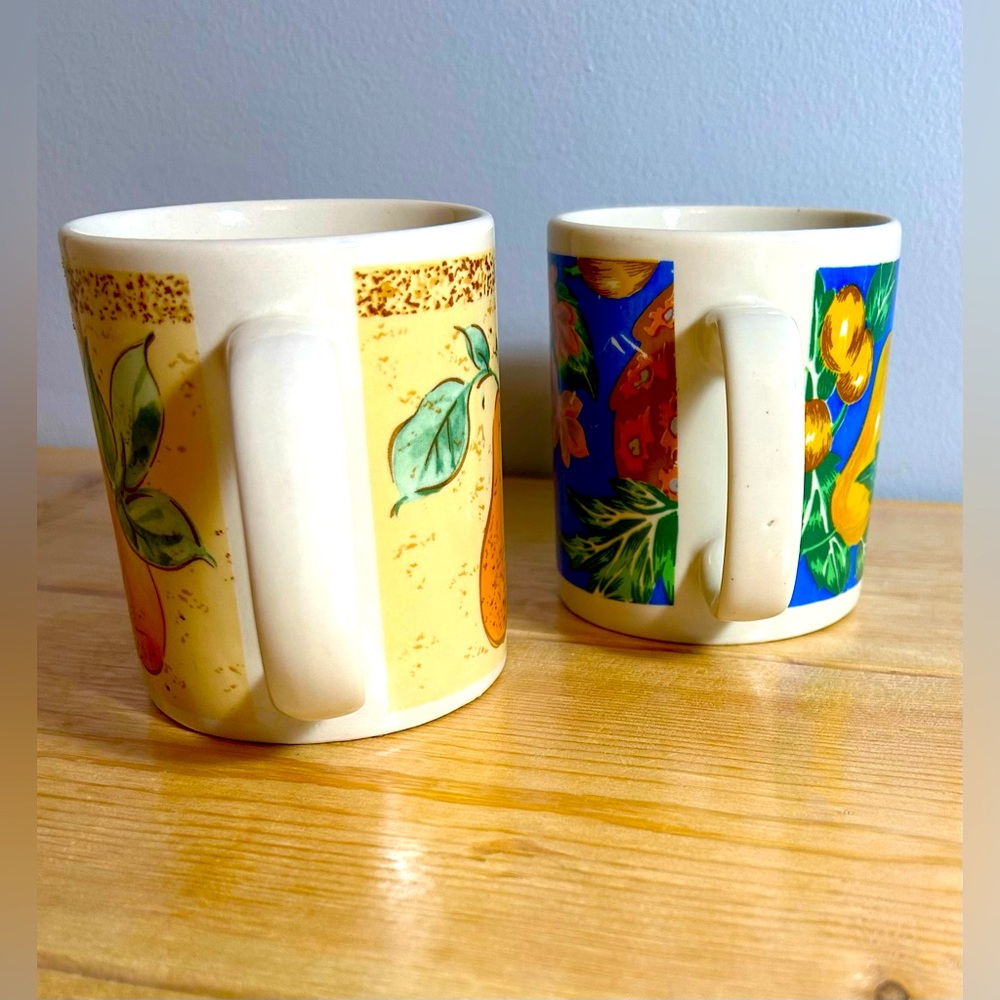 Pear Design Ceramic Mugs - Cream and Blue - Picture 6 of 7